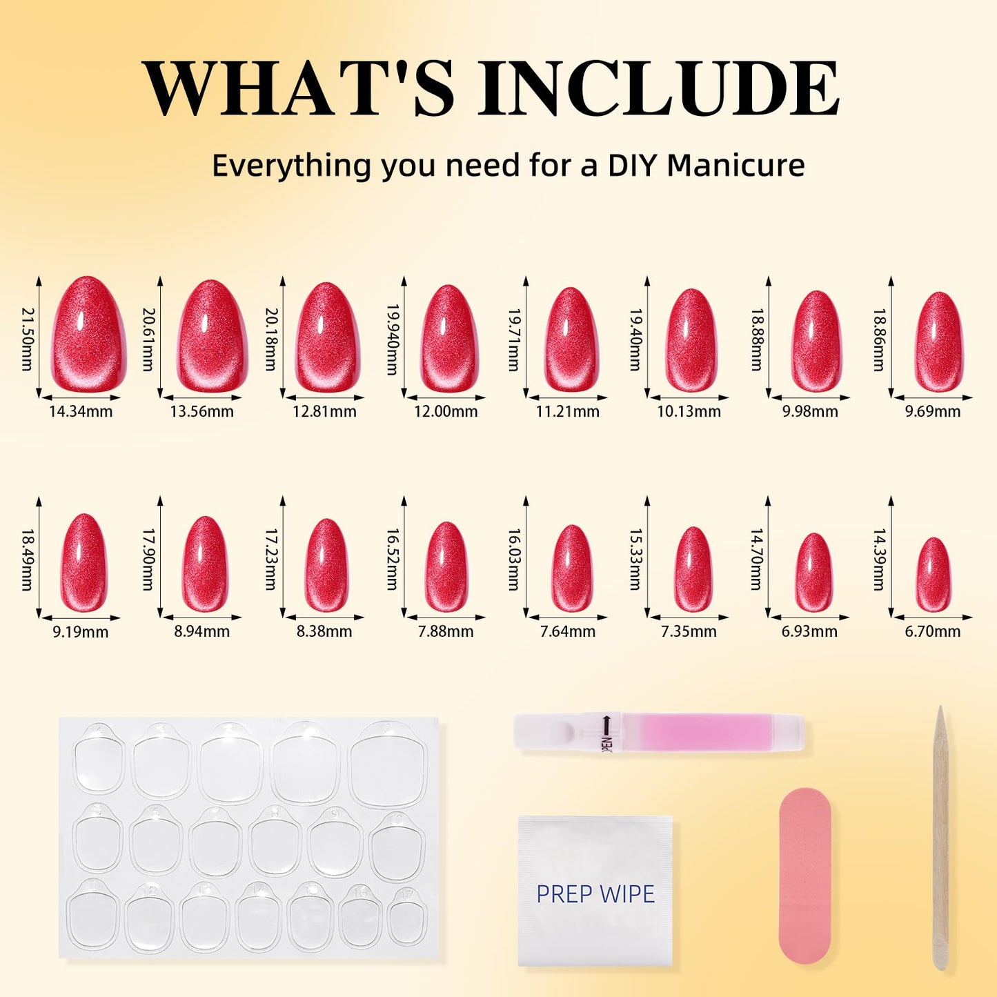 Leefrei Red Press On Nails - Short Almond Cat Eye Press on Nails Crimson Red Nails Press Ons for Women DIY Fake Nails Kit with Glue, Reusable Glue on Nails Short in 16 Sizes - 32pcs, Velvet Crimson