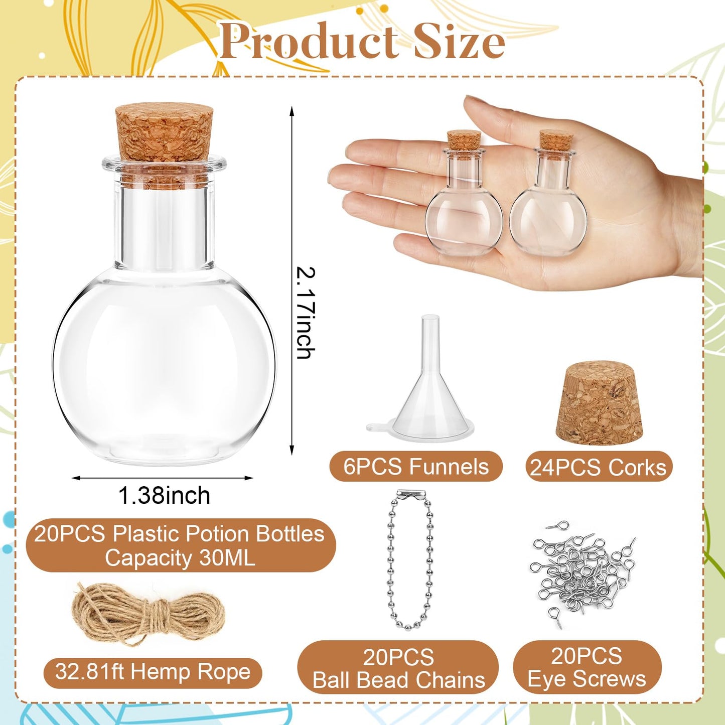 badashun 20 Packs Mini Plastic Bottles with Corks Clear Small Plastic Bottles for Birthday Baby Shower Wedding DIY Crafts Party Christmas Halloween Decoration Present