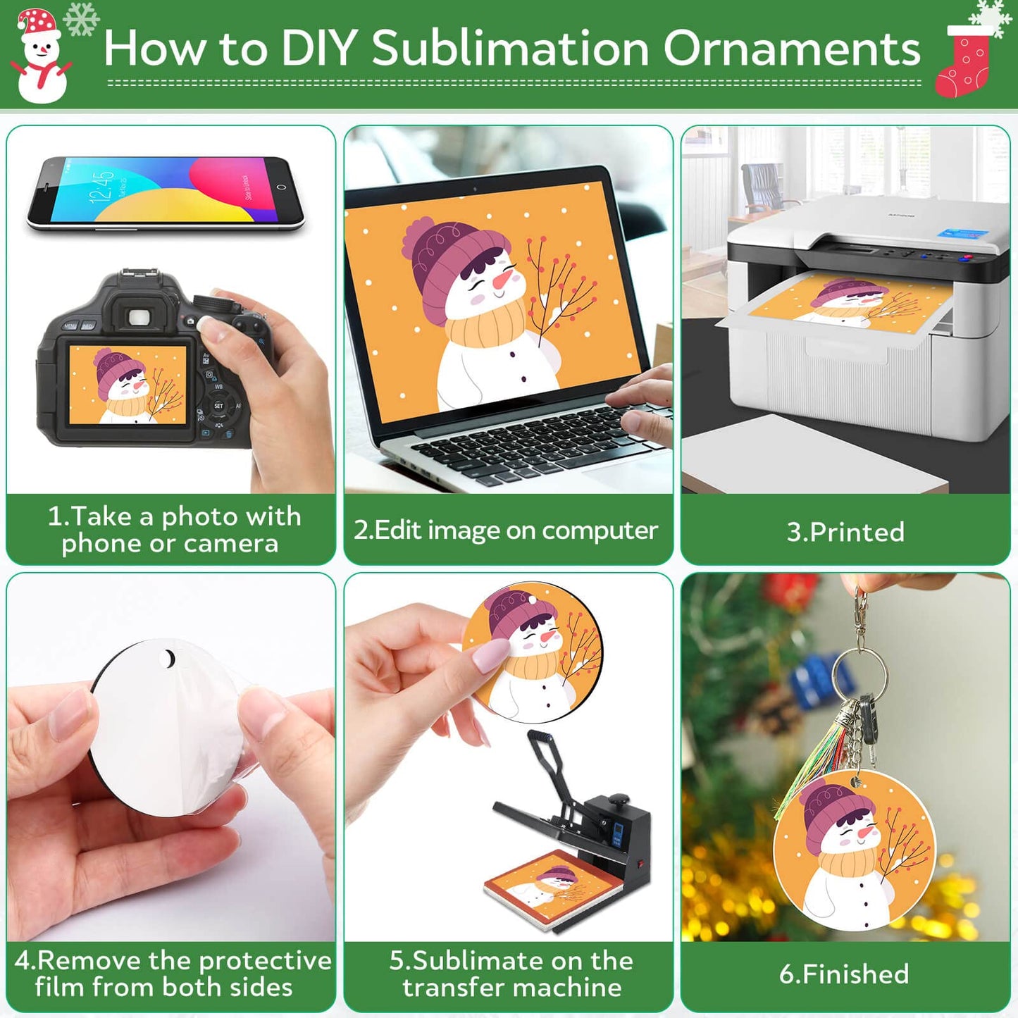 Billbotk 3" Sublimation Ornament Blanks, 30 Pieces Round Blank Sublimation Ornaments for Christmas Tree Décor, DIY Handmade Crafts(3 inches)