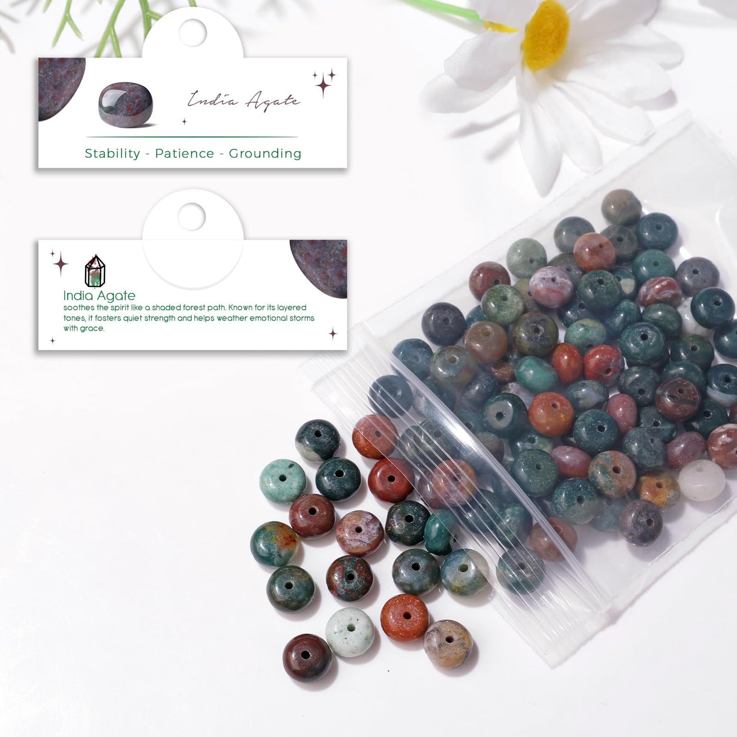 Raicegs 100pcs 5×8mm Rondelle India Agate Beads Natural Gemstone Beads Abacus Disk Stone Loose Beads for Jewelry Making DIY Bracelets Necklace