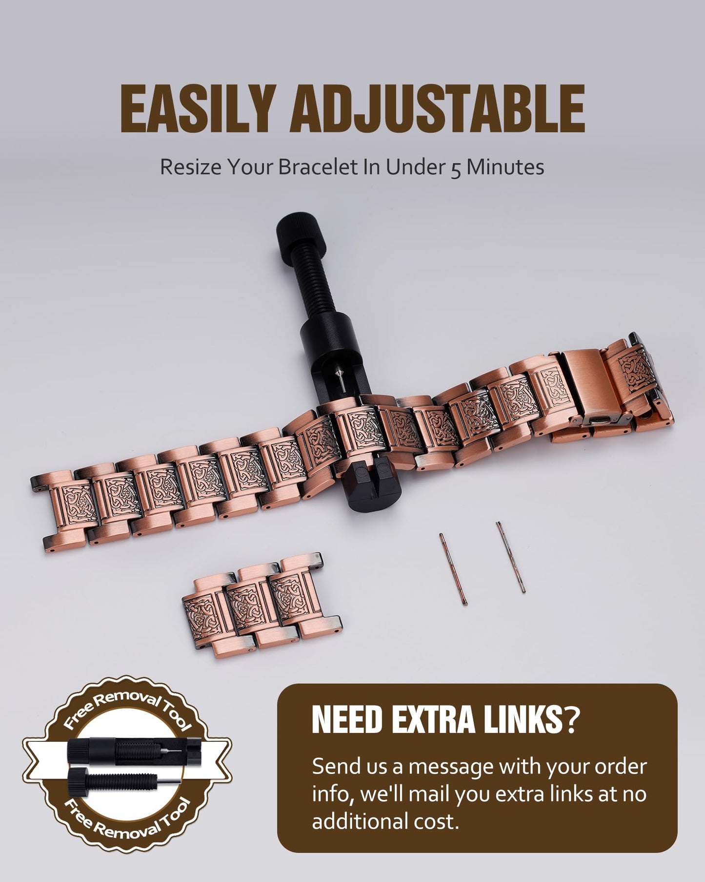 Jecanori 3X Strength Copper Magnetic Bracelet for Men,Pure Copper Bracelet Included Sizing Tool, Ideal Gift
