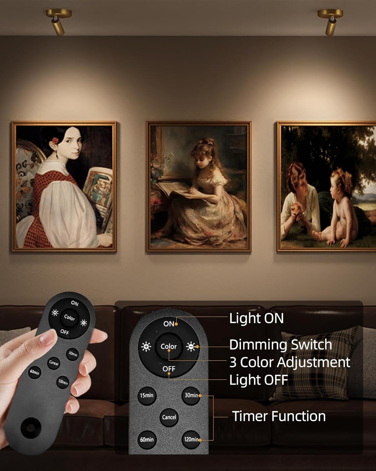 EZVALO LED Spotlight Indoor, 5500mAh Rechargeable Battery Picture Lights, Wireless Mini Art Accent Spot Lights with Remote, Uplighting Indoor for Plants Display Painting Artwork Portrait (1Pack-Gold)