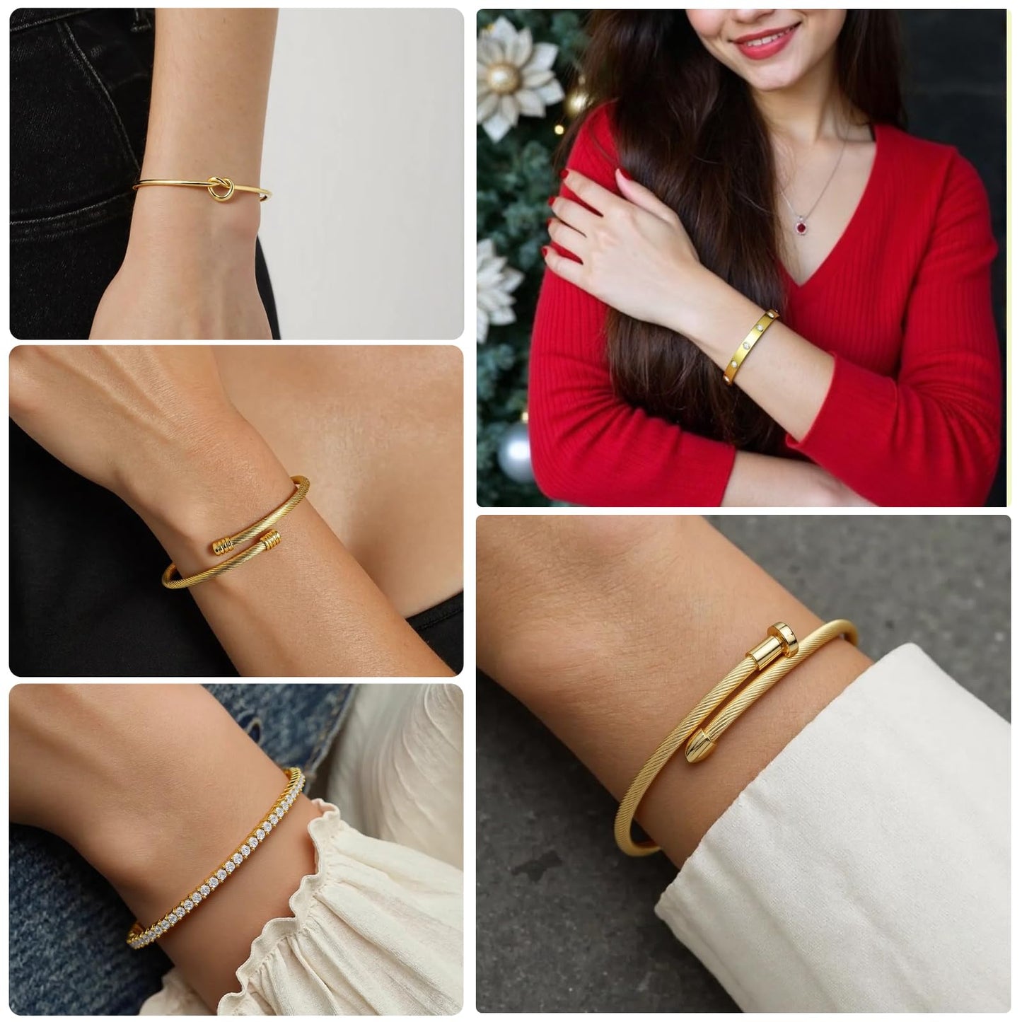 FAFUGA 18 K Gold Plated Love Bangle Bracelet Stack Cuff Jewelry for Women Jewelry Set for Women Gift with Box (B00050)