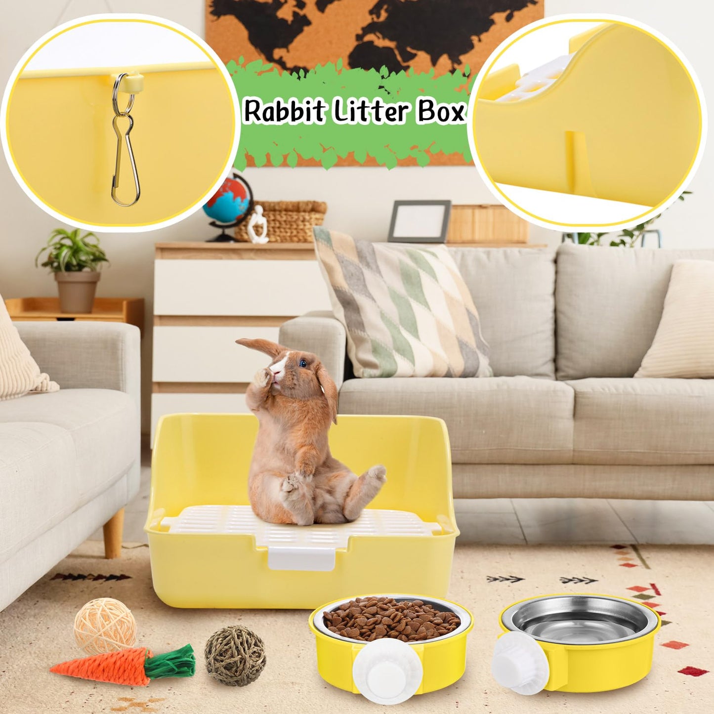 Reallnaive 15 Pcs Rabbit Starter Kit Small Rabbit Litter Box Girls Gift Animal Grooming Kit Bunny Toys Bowl Blankets with Cleaning Set for Guinea Pig Accessories(Blue)