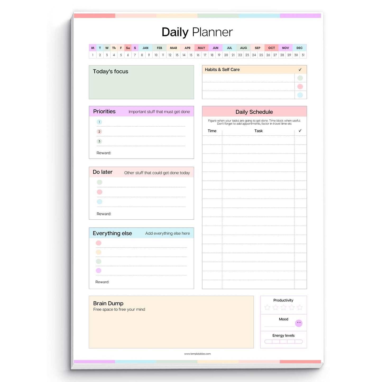 ADHD Daily Planner Notepad for Neurodivergent Adults - Productivity Daily Planner Desk Pad & Task Management to Stay Organized and Focused Note Pad (Rainbow, A4 Portrait)