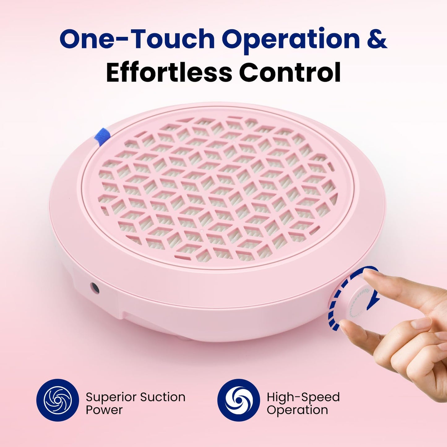 WISADA Nail Dust Collector, 4500RPM Powerful Suction Pink Nail Vacuum with Reusable Filter and Brush, Stepless Speed Control for Acrylics & Gels, Salon Tech & Home Essentials