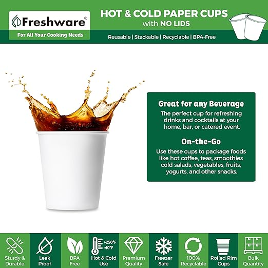 Freshware Coffee Cups 4 oz [100 Pack] Disposable Paper Cups for Mouthwash Cups, Hot Paper Coffee Cup, Ideal for Bathroom Cup