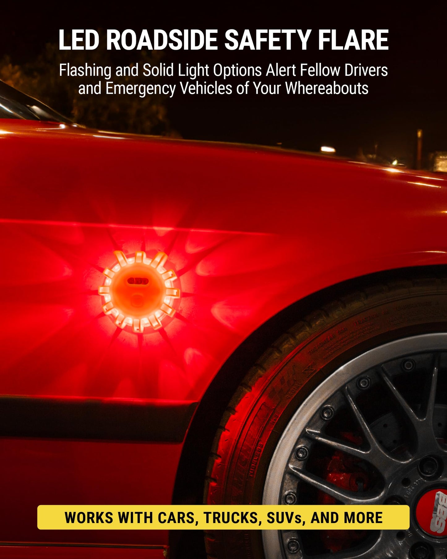 Scosche ScoFlare LED Road Flares, Emergency Roadside Kit for Car with 2 Emergency Lights Equipped with 6 Flashing Safety Modes, Flashlight, Rechargeable Battery, Magnetic Base and Hanging Hook, 2 Pack
