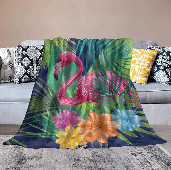 Flamingo Blanket Gifts - 40 x 50 Inches Funny Flamingo Throw for Girls - Green Soft Fuzzy Plush Blankets for Sofa