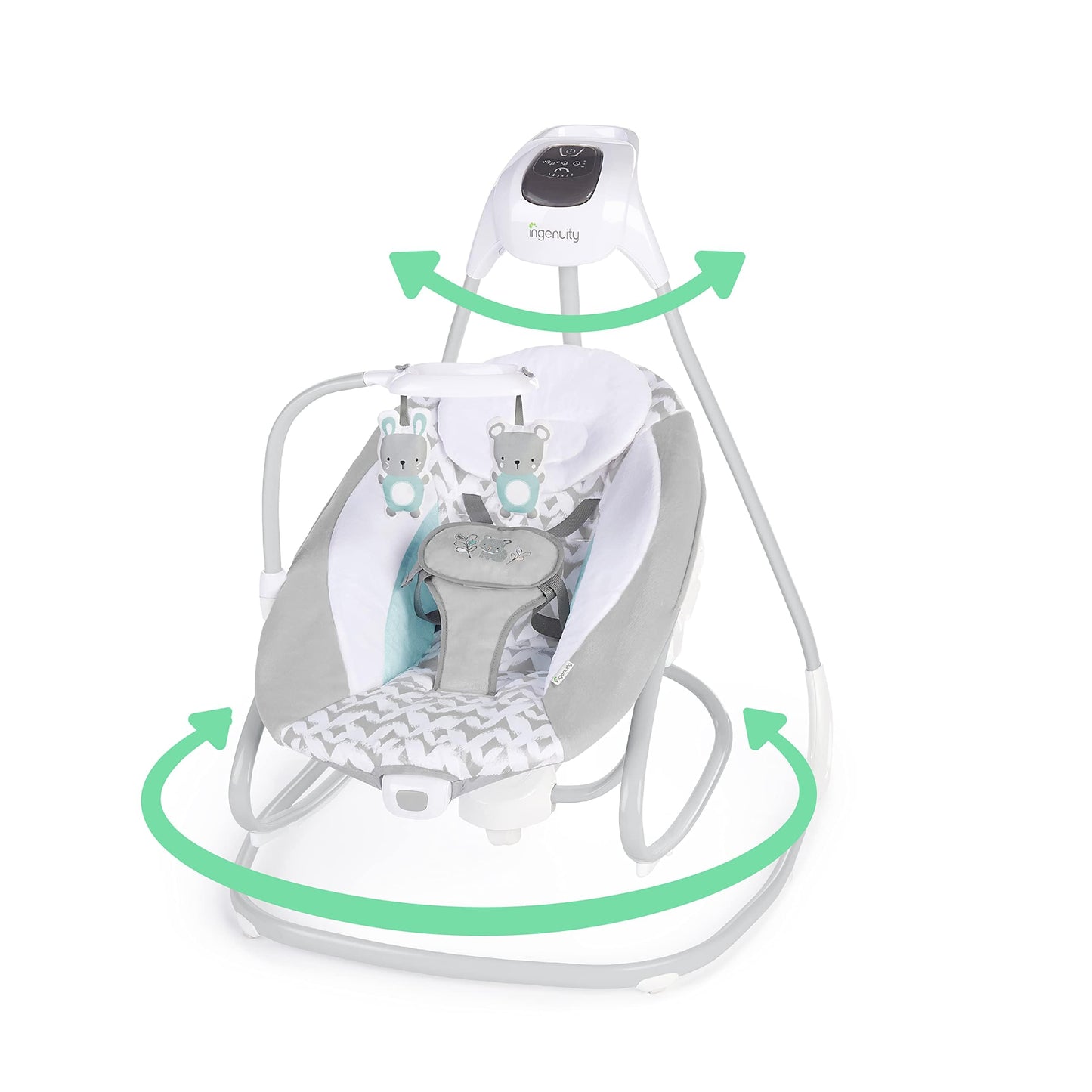 Ingenuity 2-in-1 SimpleComfort Lightweight Compact 6-Speed Multi-Direction Baby Swing & Rocker, Vibrations & Nature Sounds, 0-9 Months 6-20 lbs (Raylan)