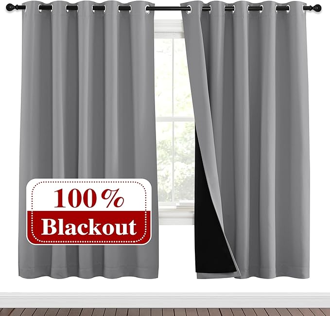 NICETOWN Full Shade Curtain Panels, Pair of Energy Smart & Noise Blocking Out Blackout Drapes for Dining Room Window, Thermal Insulated Guest Room Lined Window Dressing(Silver Grey, 70 x 72 inch)