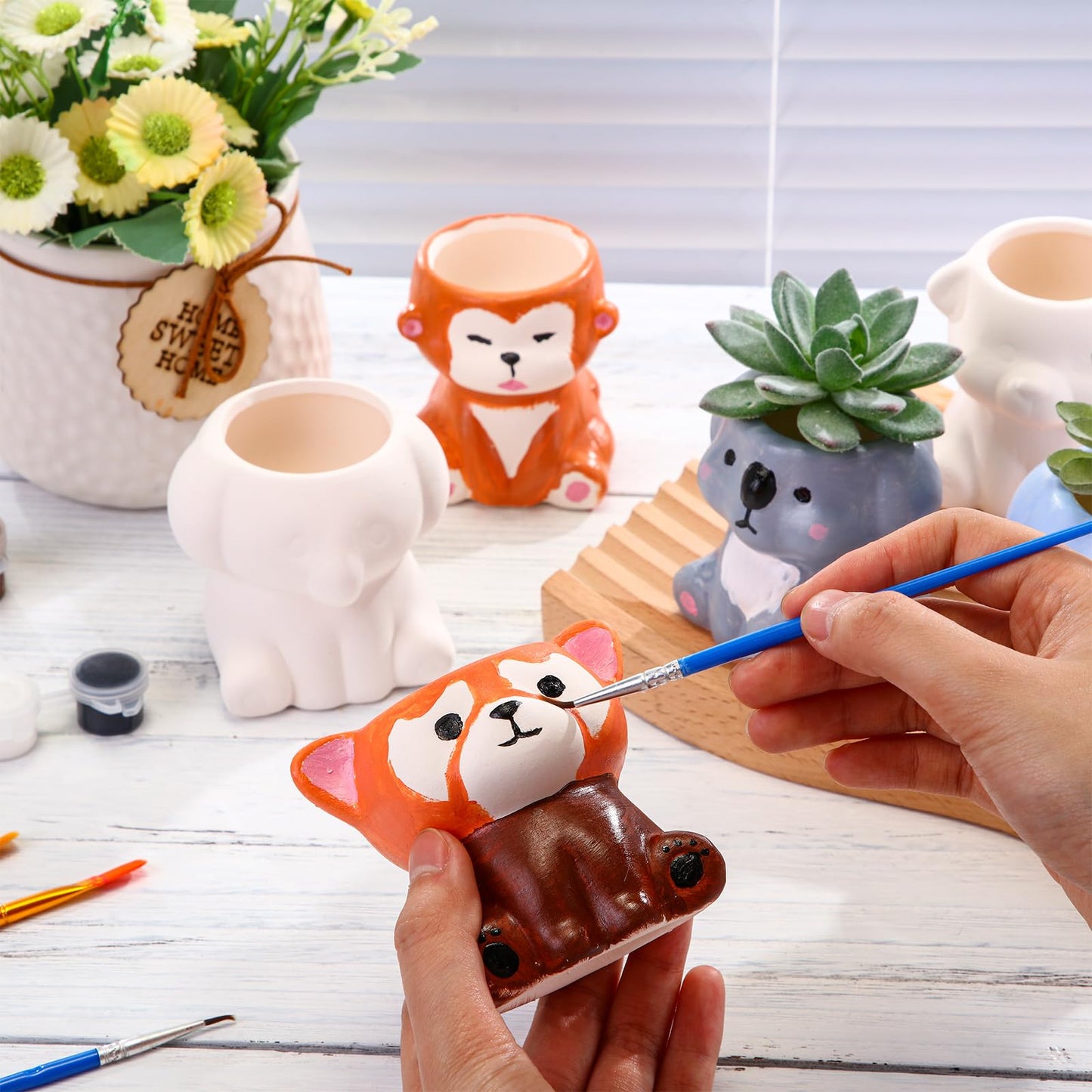 Leitee 18 Pcs Paint Your Own Ceramic Pot Bulk 2.76 in Spring Succulent Pots Ready to Paint Small Pot Mini Succulent Planters Pottery Painting for Spring Easter Mother Craft(Lovely Flowers)