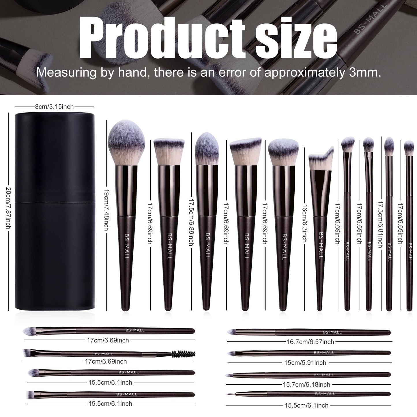 BS-MALL Makeup Brush Set 18 Pcs Premium Synthetic Foundation Powder Concealers Eye shadows Blush Makeup Brushes with black case (Coffee)