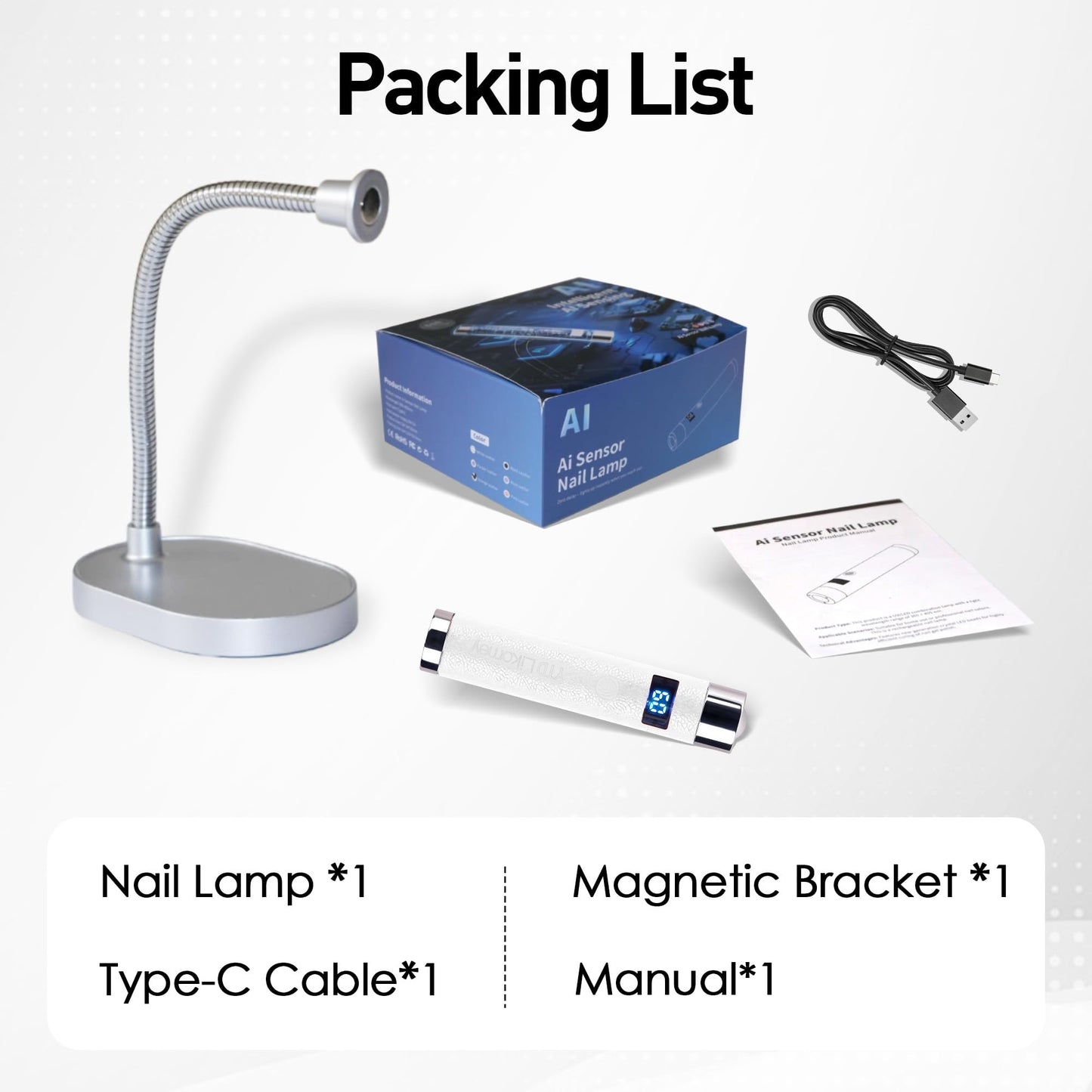 YTD Likomey Intelligent Sensor Handheld UV Light for Nail Gel with Magnetic Stand,Mini Portable Cordless Rechargeable Leather Nail Lamp with LCD Display,Fast Curing for UV Glue Builder Gel-G1 White