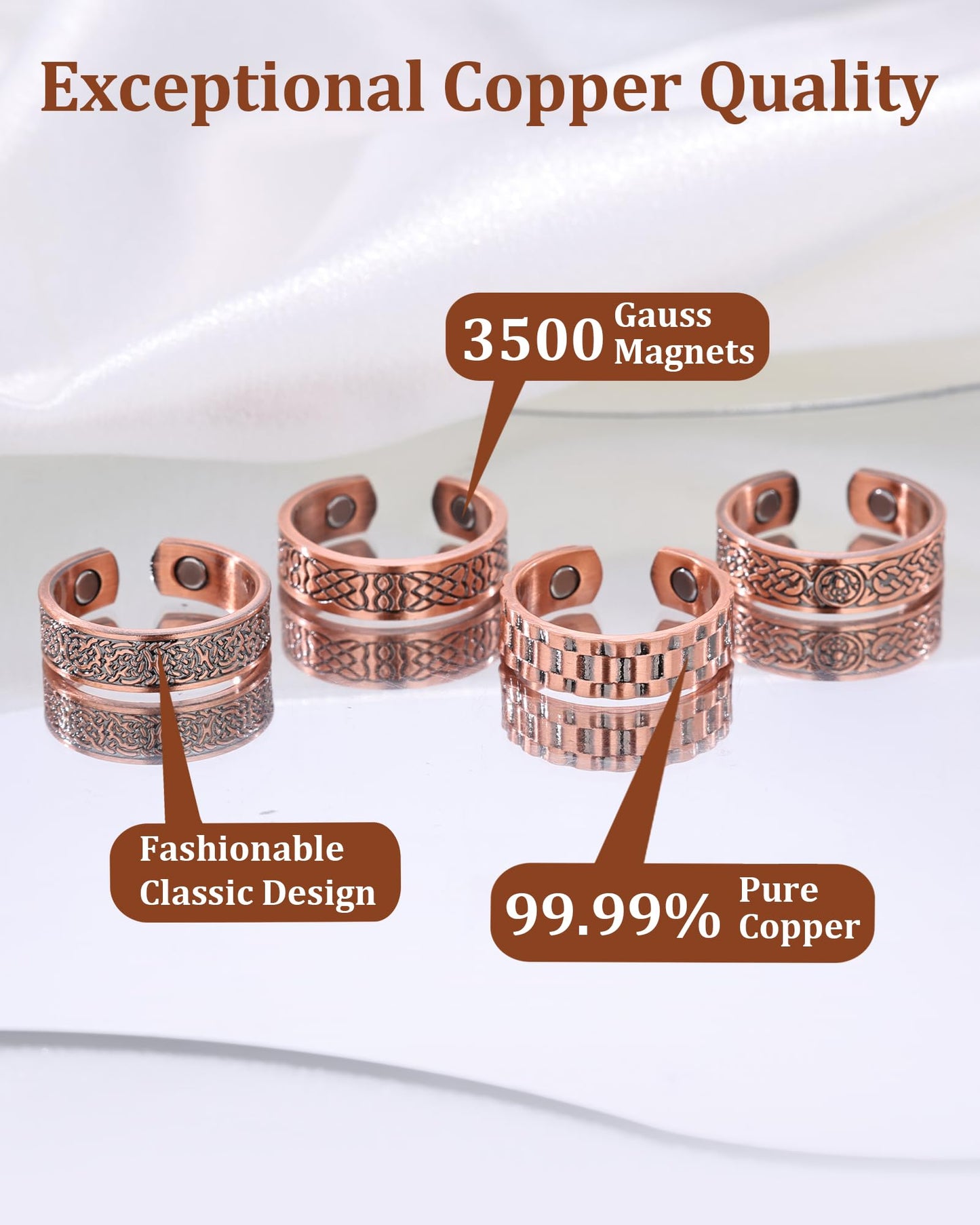 BioMag Magnetic Rings, Pure Copper Ring for Men Women, Adjustable Fingers Thumb Ring Jewelry Gift (Copper C-4Pcs)
