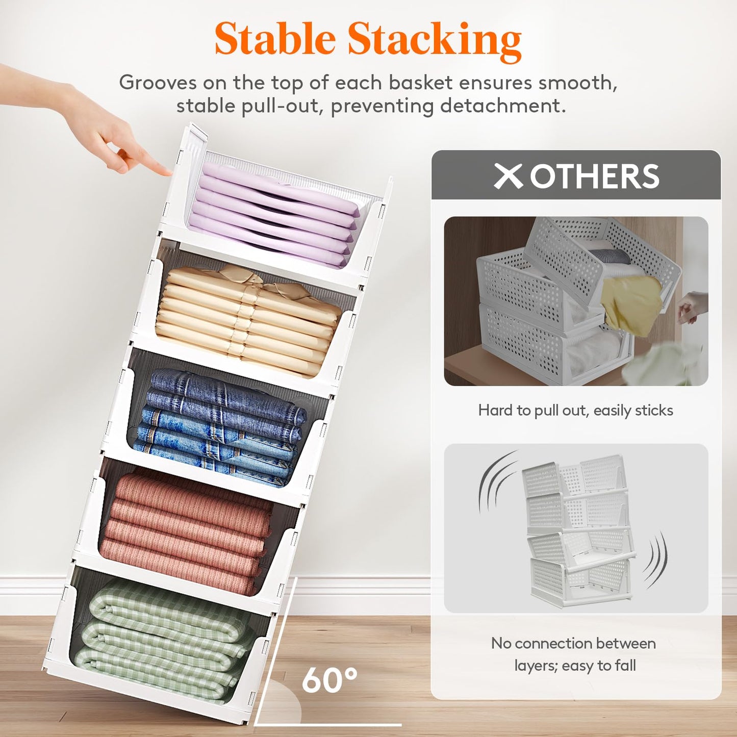 Lifewit 6 Pack Stackable Closet Organizers and Storage Basket for Clothes, Plastic Sweater Storage Bins for Wardrobe, Multifunctional Mounted Closet Systems for RV, Bathroom, Dorm, 32 cm/12.6 inch(L)
