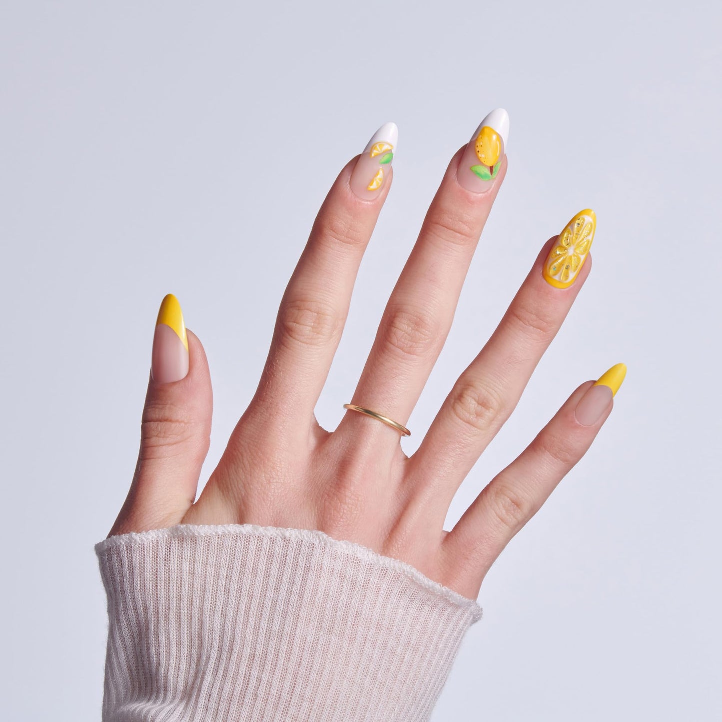 Kiss Glam, Press On Nails, Nail glue included, 'Cherish the Moment', Yellow, Long Size, Almond Shape, Includes 32 Nails, 2g Glue, 1 Manicure Stick, 1 Mini File