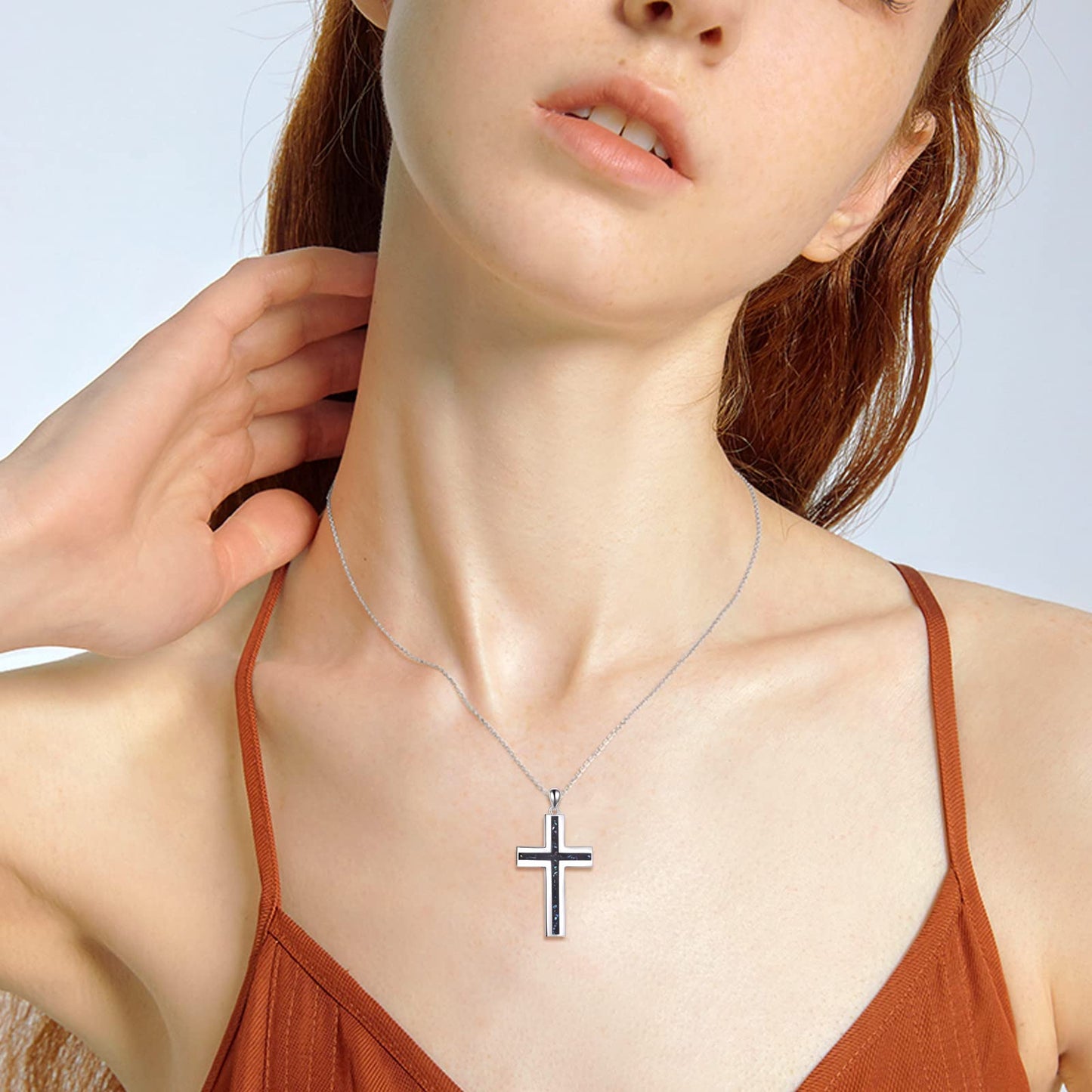 YFN Cross Necklace Sterling Silver Abalone Shell Cross Pendant Jewelry Gifts for Women Men
