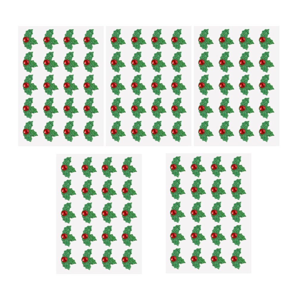 Amosfun 10 Sheets/Pack Green and Red Christmas Holiday Holly Leaves Stickers DIY Christmas Decorative Stickers