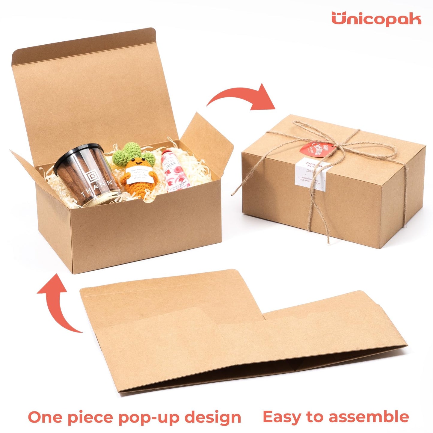 UnicoPak 18 Pack 9x6x4 Gift Boxes Bulk Brown Kraft Gift Boxes with Lids for Presents for Gifts Birthday Wedding Bridesmaid Proposal Valentines Christmas