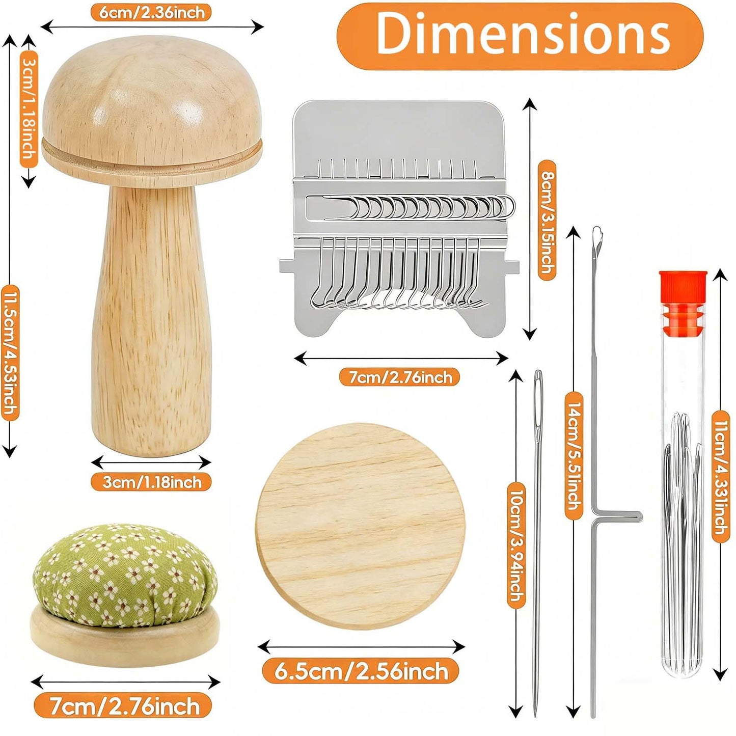 Semyifu Mini Darning Loom, Mushroom Knit Patch Kit, knitpatch kit for Beginners with 14 Hooks, patchmaker Loom for Jeans Socks Clothes Repair, Includes Needles Threads & Pin Cushion (Random Pattern)