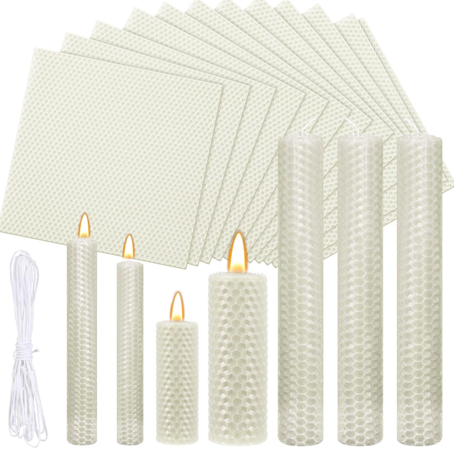 Yuntau 24 Pcs Beeswax Candle Making Kit Ivory Natural Beeswax Sheets DIY Set Include Honeycomb Sheets and Cotton Wicks for Craft Gift Kids Adults Fun Project