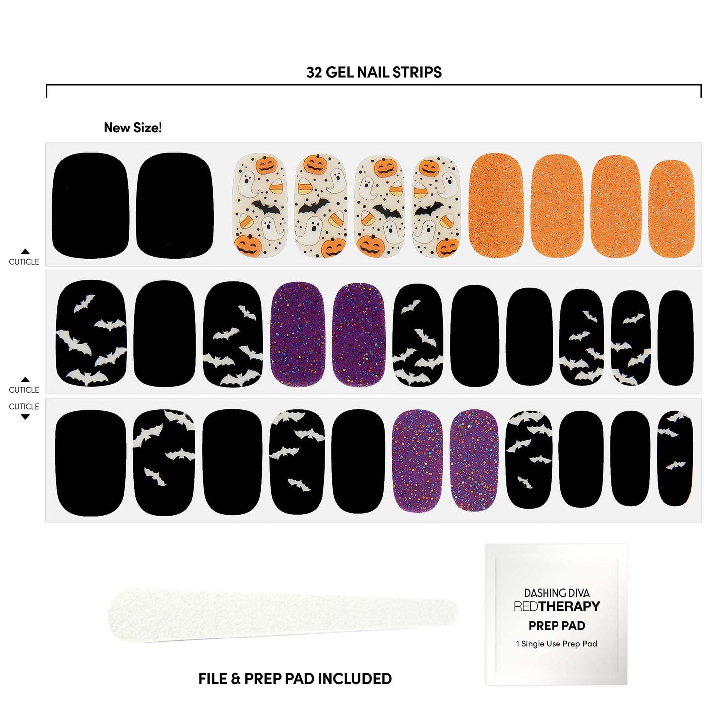 Dashing Diva Gloss Halloween Nail Strips - Bat Magic | UV Free, Long Lasting, Cute Halloween Gel Nail Stickers | Contains 32 Wraps, 1 Prep Pad, 1 File