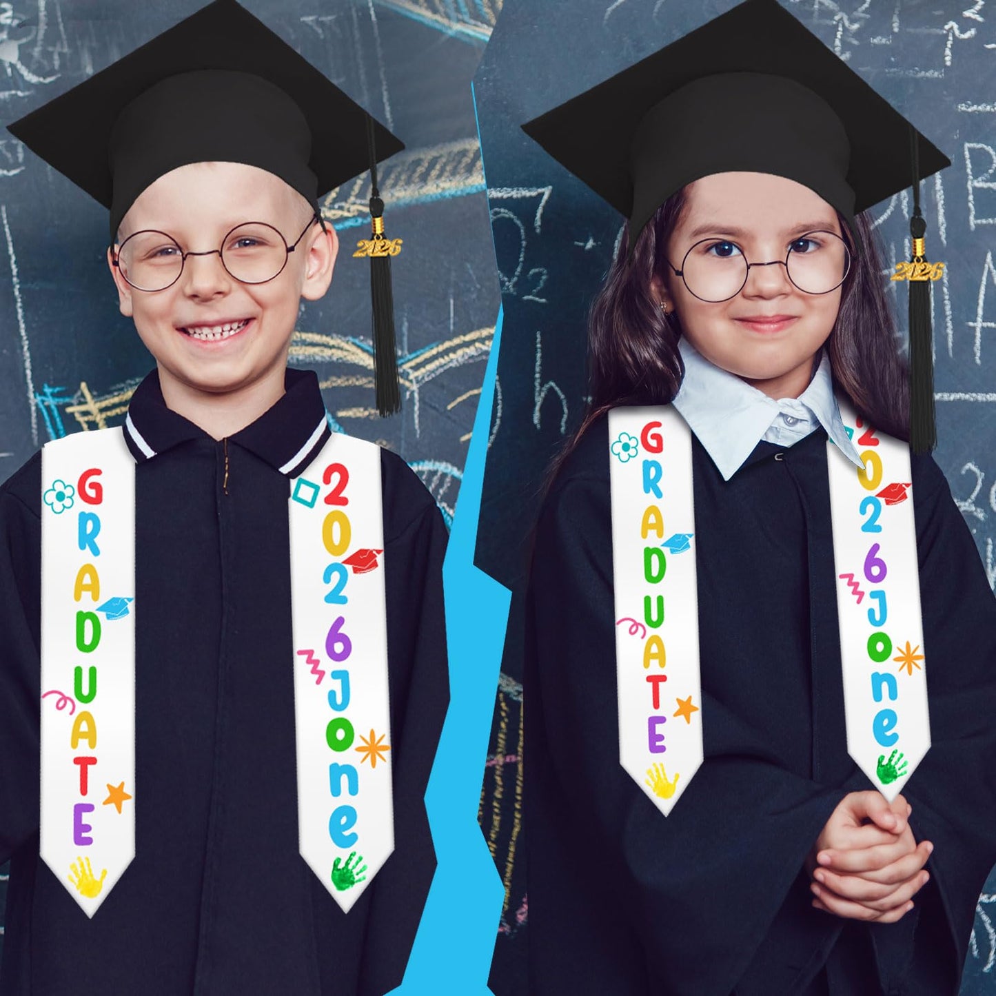 8 Pcs 2026 Preschool Kindergarten Graduation Cap Stole Iron on Decal Set Graduation Cap and Sash Blank Stole Graduation Gifts for DIY Crafts Kit