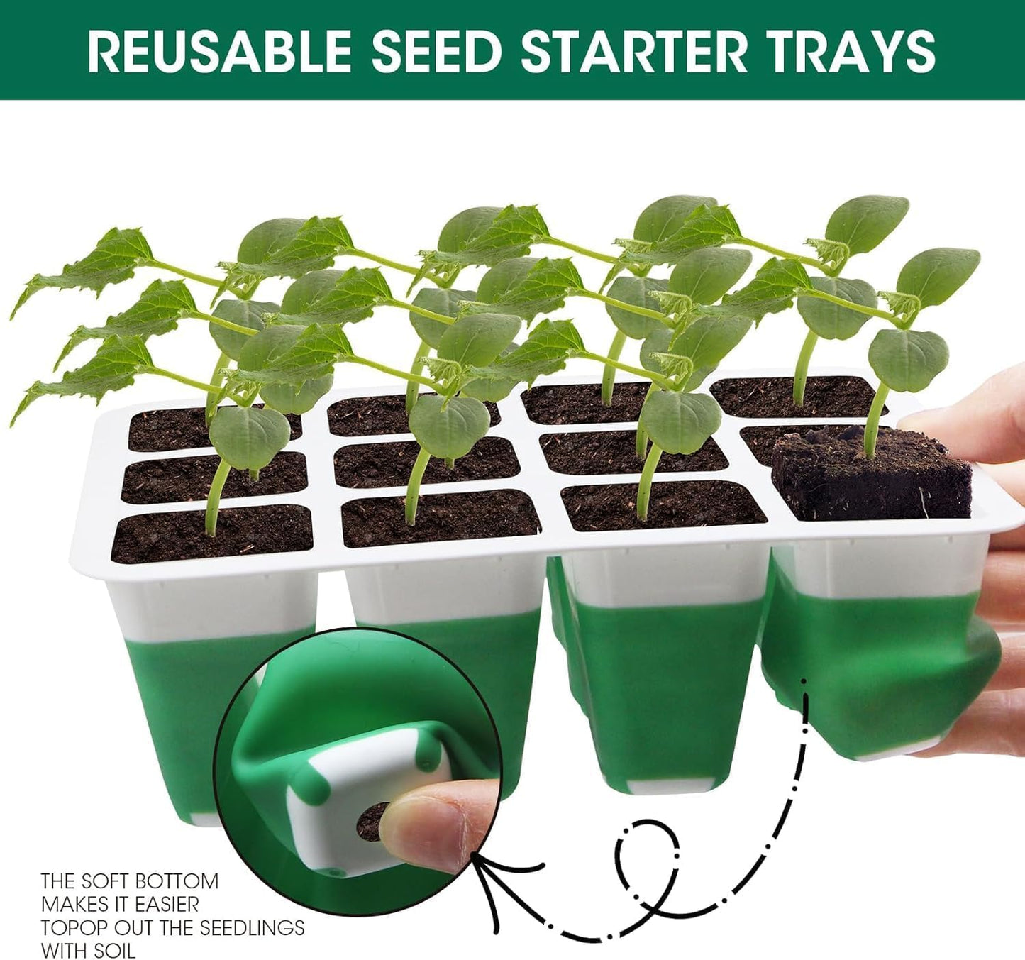 MQHUAYU Self Watering Seed Starter Tray with Grow Light, 10-Pack 120-Cell Reusable Seed Starter Kit with Soft Silicone, Plant Germination Trays with Humidity Dome for Seeding Planting Growing