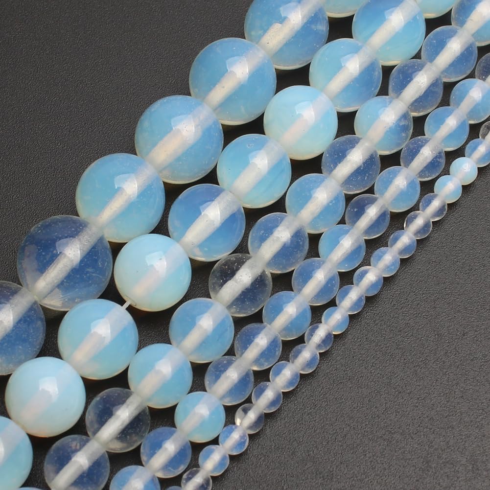 Yochus 60pcs White Opal Beads，6mm Healing Power Natural Stone Round Loose Gemstone Beads for Jewelry Making Earring Necklace DIY Crafts