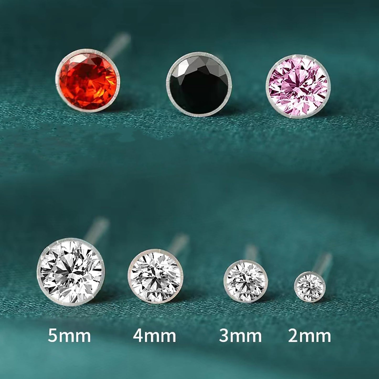 Anti Allergy Hypoallergenic Plastic Stud Earrings Set, 8 Pairs with Silicone Backs, 2-5mm Cubic Zirconia for Sensitive Ears (Clear)