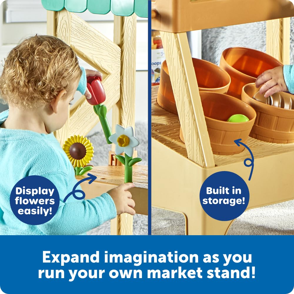 Learning Resources My First Farmstand - Farmers Market Stand Toy for Kids, Rolling Cart with Pretend Play Food, Fruit and Vegetable Baskets, Toddler & Preschool Grocery Shopping Playset