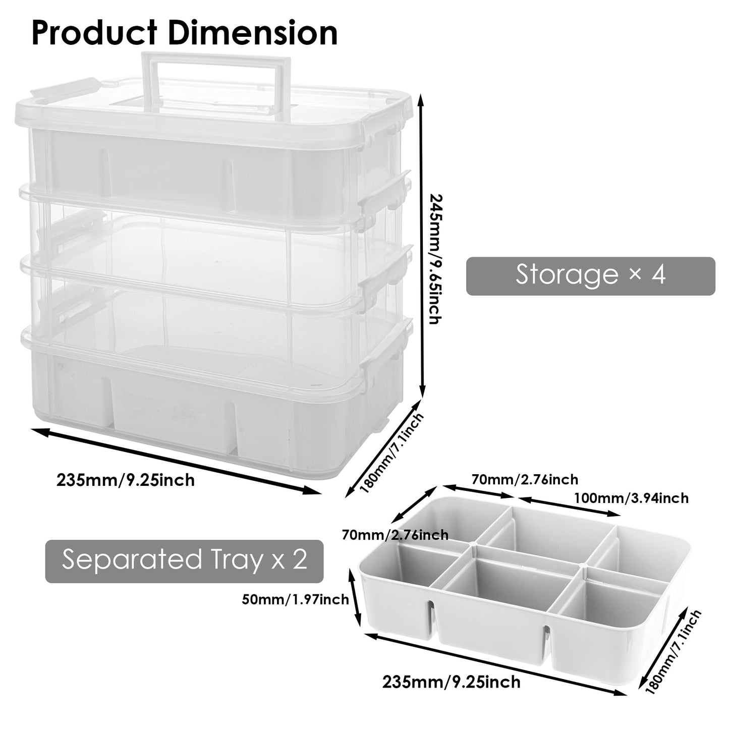 CraftGenes Craft Organizers and Storage, 10QT 4-Layer Durable Sewing Organizer for Sewing Supplies with 2 Removable Trays, DIY Kit Container for Seasonal Decor, Tool, Scrapbook and Art Supplies
