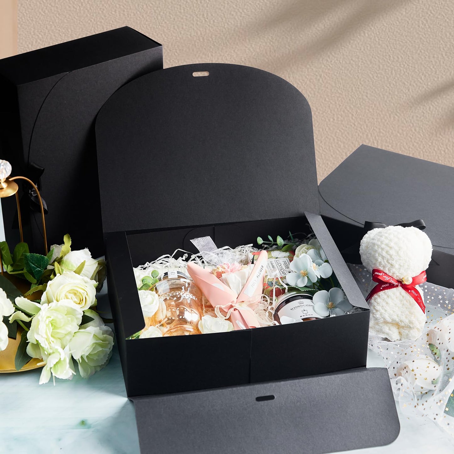 Kucoele 15 PCS Gift Boxes with Lids, 10.6 x 7.8 x 3.1 Inches Bridesmaid Gift Boxes, Black Proposal Boxes with Ribbons for Wedding, Birthday, Graduation Present Packaging