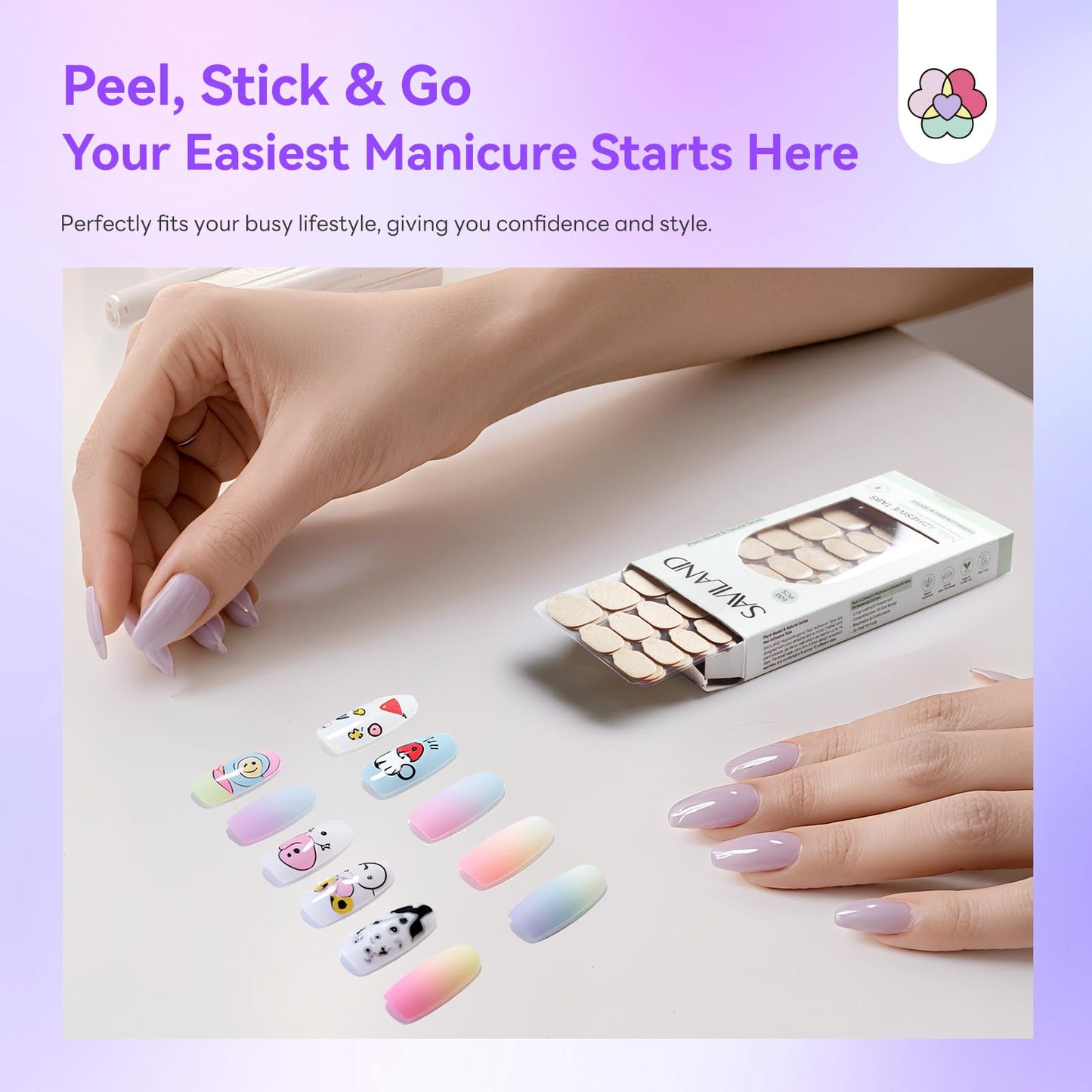 SAVILAND Plant-Based Nail Adhesive Tabs: 600 PCS Non-Irritating Nail Stickers for Press Ons Long Lasting Sticky Tabs Ultra-thin Breathable Nails Glue Sticker Home DIY Nails 15 Sizes