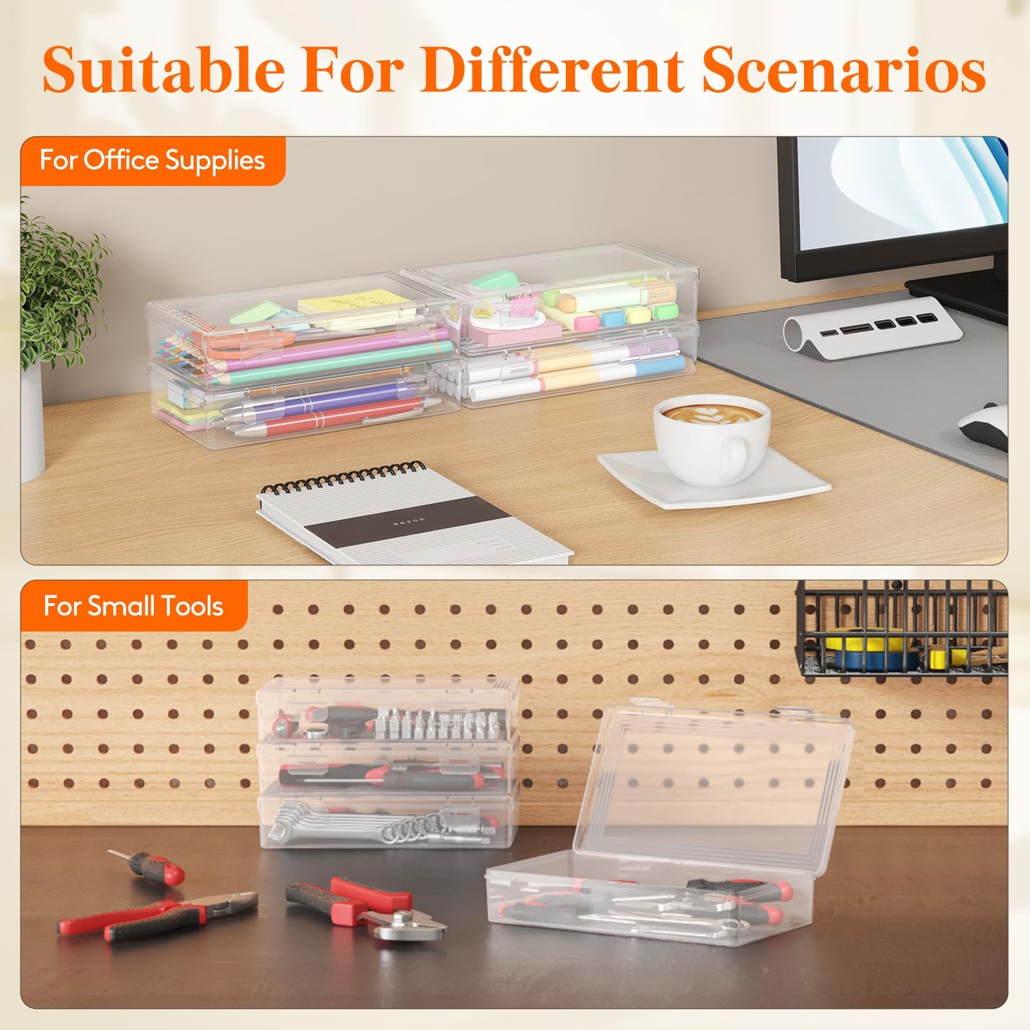 Lifewit Plastic Pencil Box with Snap-tight Lid, Large Capacity Hard Pencil Case, Craft organizer for Art Supply,Office, 4 Pack