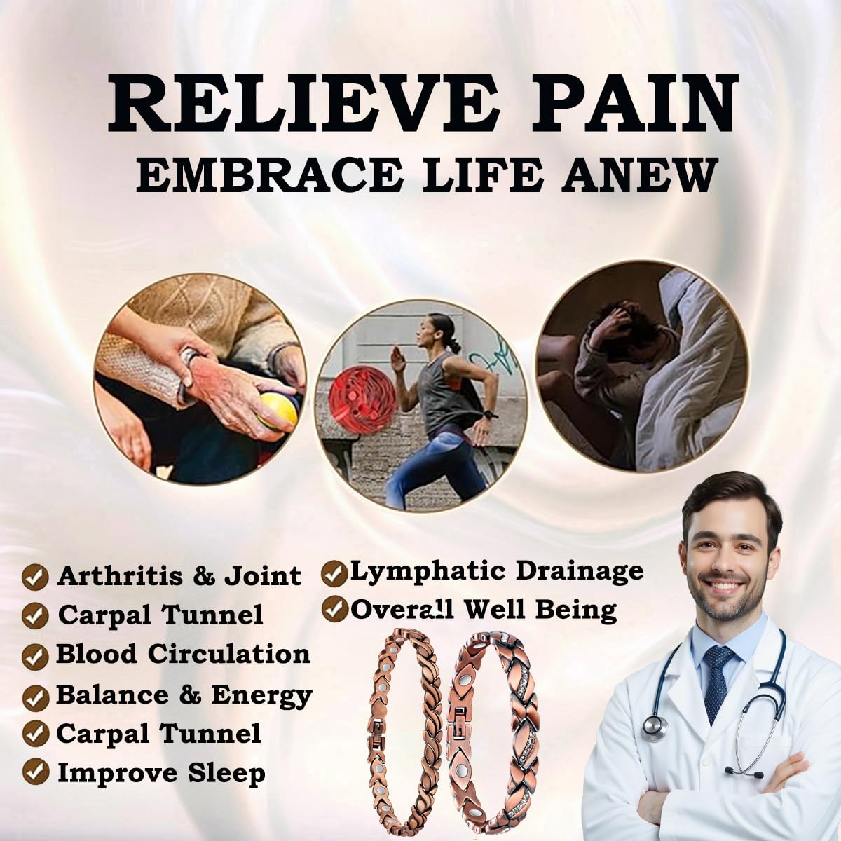 Copper Bracelet for Women, 99.99% Pure Copper Megneetic Bangle Arthritis, Effective Neodymium Lympunclog, Titanium Steel Heart Crystal Bracelets, Pulsera de Cobre para Mujer