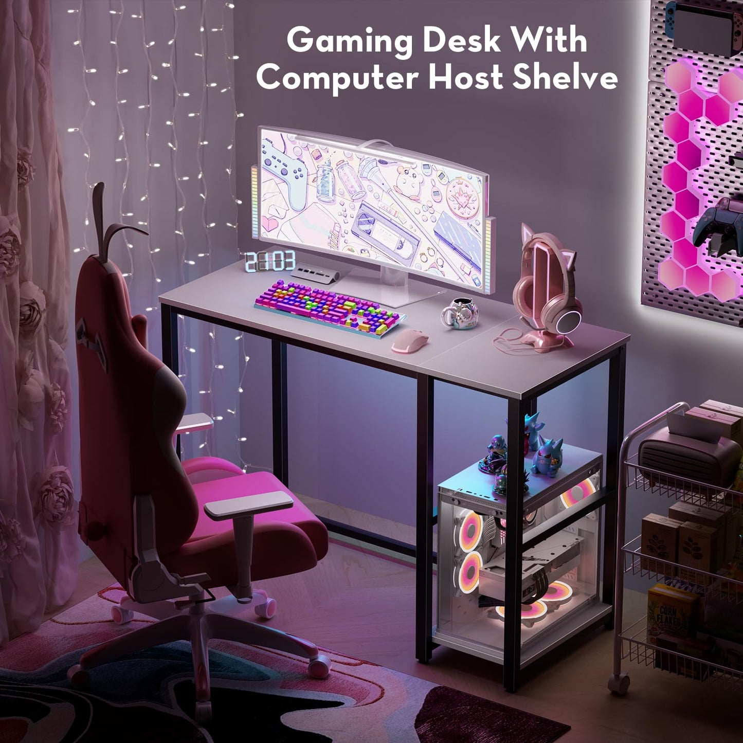 SINPAID 40 Inch Small Computer Desk with Shelves for Small Spaces, Easy Assembly Study Desk, Sturdy Writing Desk for Bedroom & Home Office, Cream White