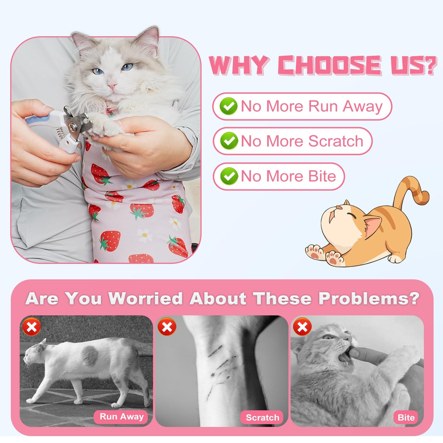 Supet Cat Grooming Wrap for Cutting Nails, 2026 Self-Adherent Cat Wrap, Anti-Escape Calming Cat Swaddle Wrap for Medicine, Nail Clipping, Teeth Brushing, Ear Cleaning