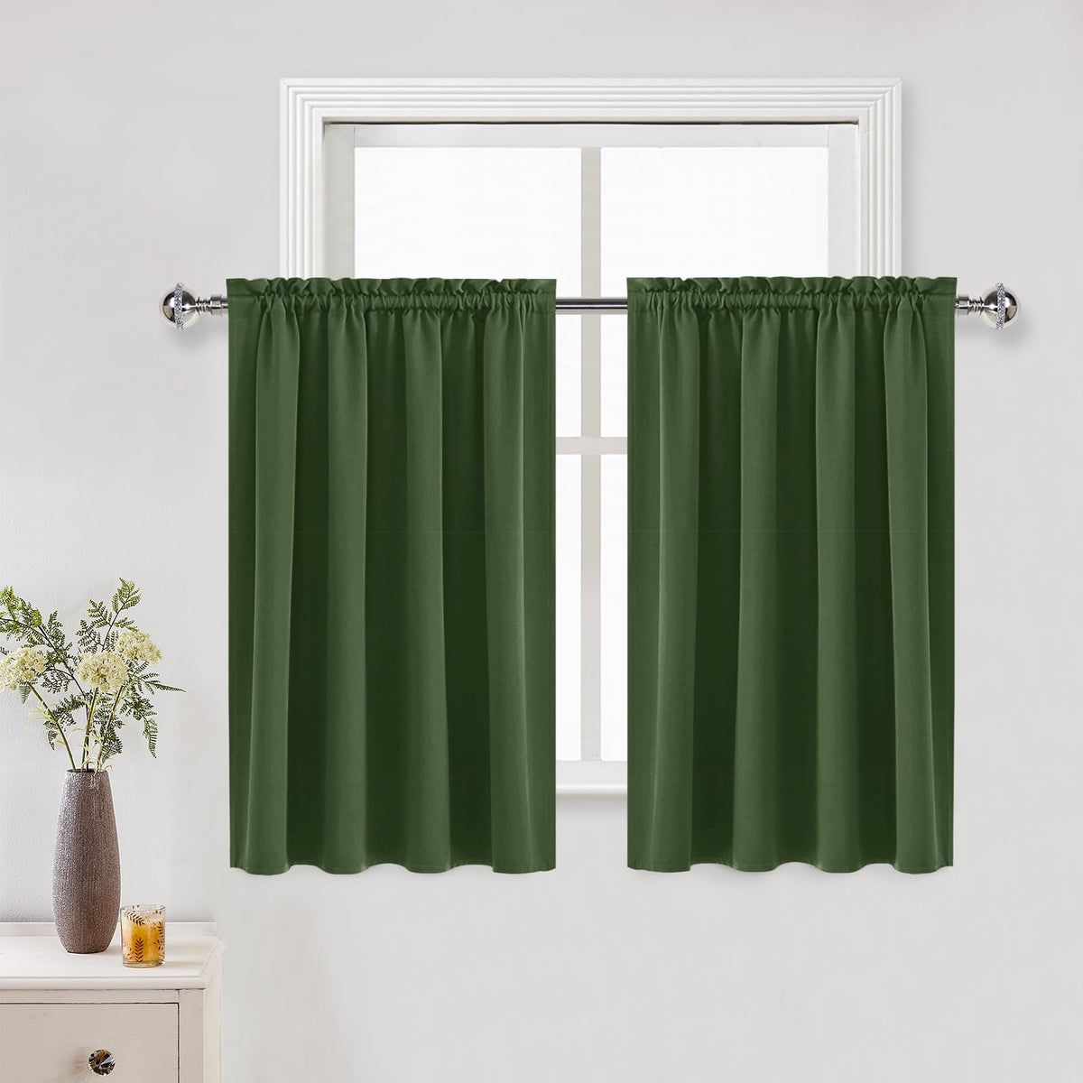 Short Blackout Curtains 52 x 36 Inch for Kitchen RV Bunk Olive Green
