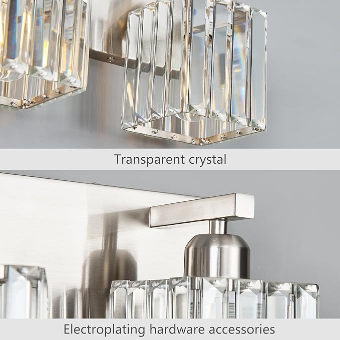 FDPBY Modern Vanity Light 3-Lights Brushed Nickel Vanity Light Crystal Bathroom Wall Light Bathroom Light Fixtures