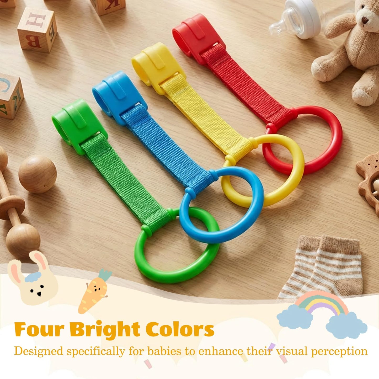 LBOYO 8Pcs Baby Playpen Pull up Rings, Premium Baby Pull up Rings for Play Pen Standing up, Plastic Safety Walking Exercises Assistant Rings for Infants Babies Toddler, 4 Colors.