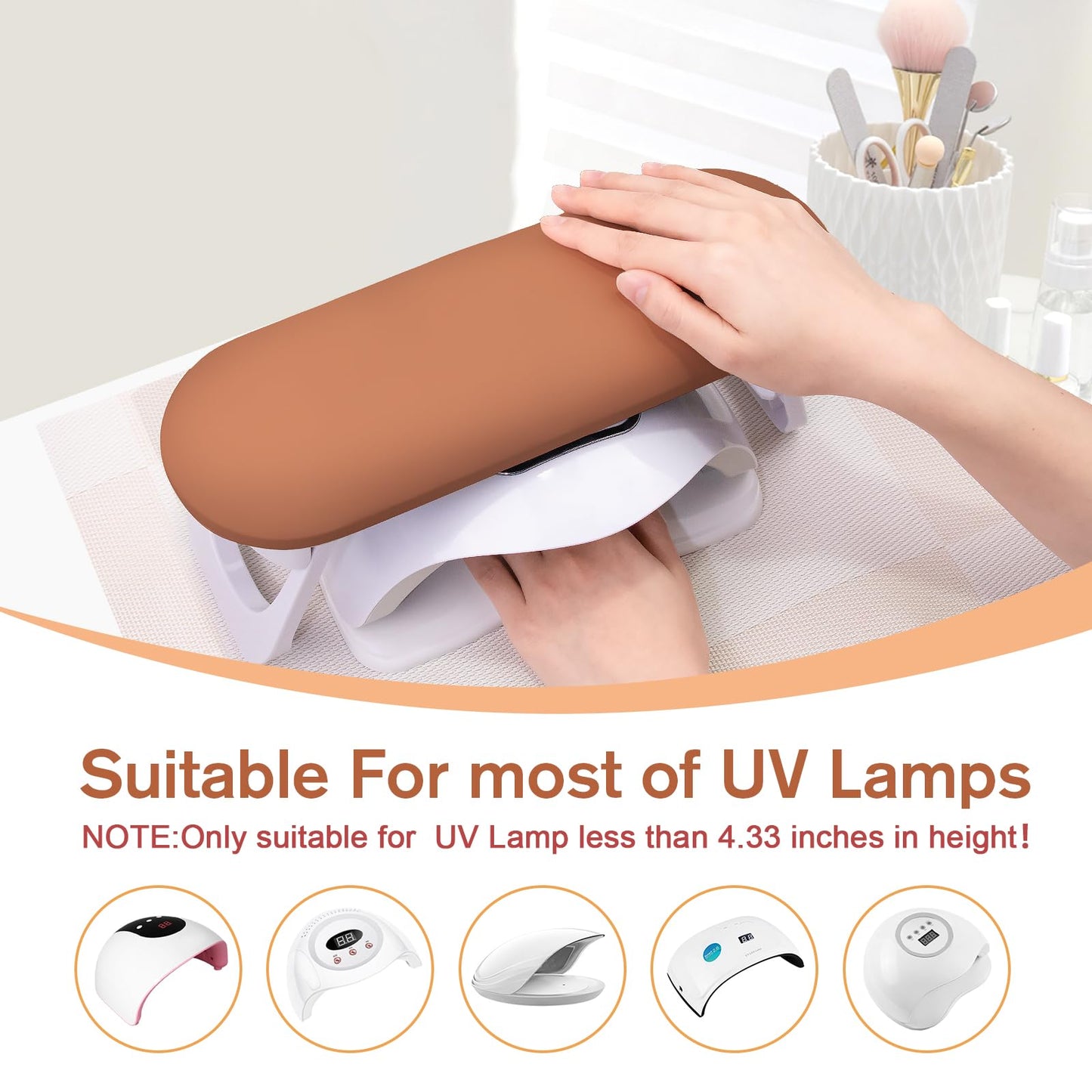 Subay Arm Rest for Nails Tech, Foldable PU Leather Nail Hand Rest for Hand Holder, Arm Rest Pillow Stand with Nail Art Table Mat for Manicure, Nail Art Accessories Tool for Salon Home Use - Caramel