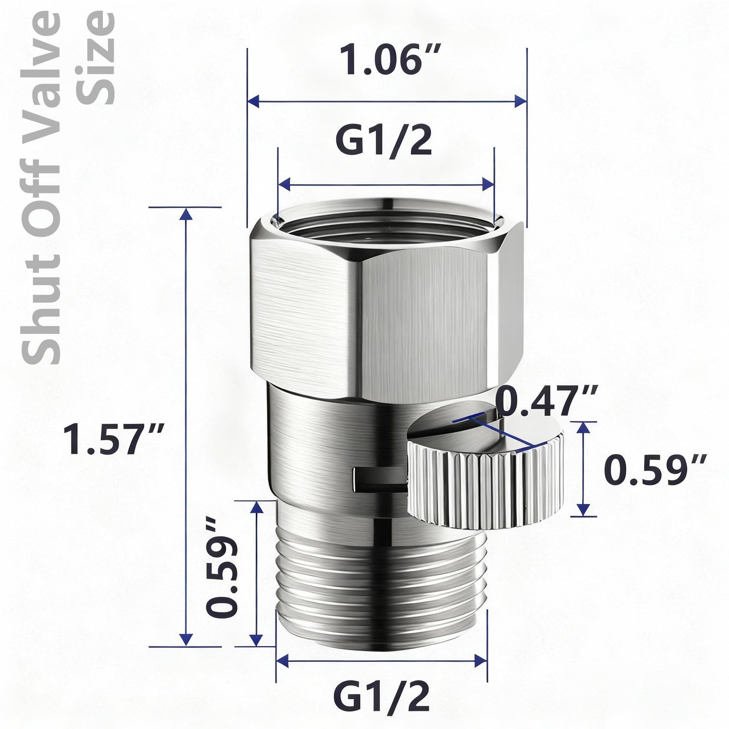 Shower Valve Water Flow Restrictor - Control Water Flow G1/2 IPS Brass Matel Shower Shut Off Valve, Shower Pressure Regulator for Toilet Handheld Shower or Bidet Sprayer, Brushed Nickel