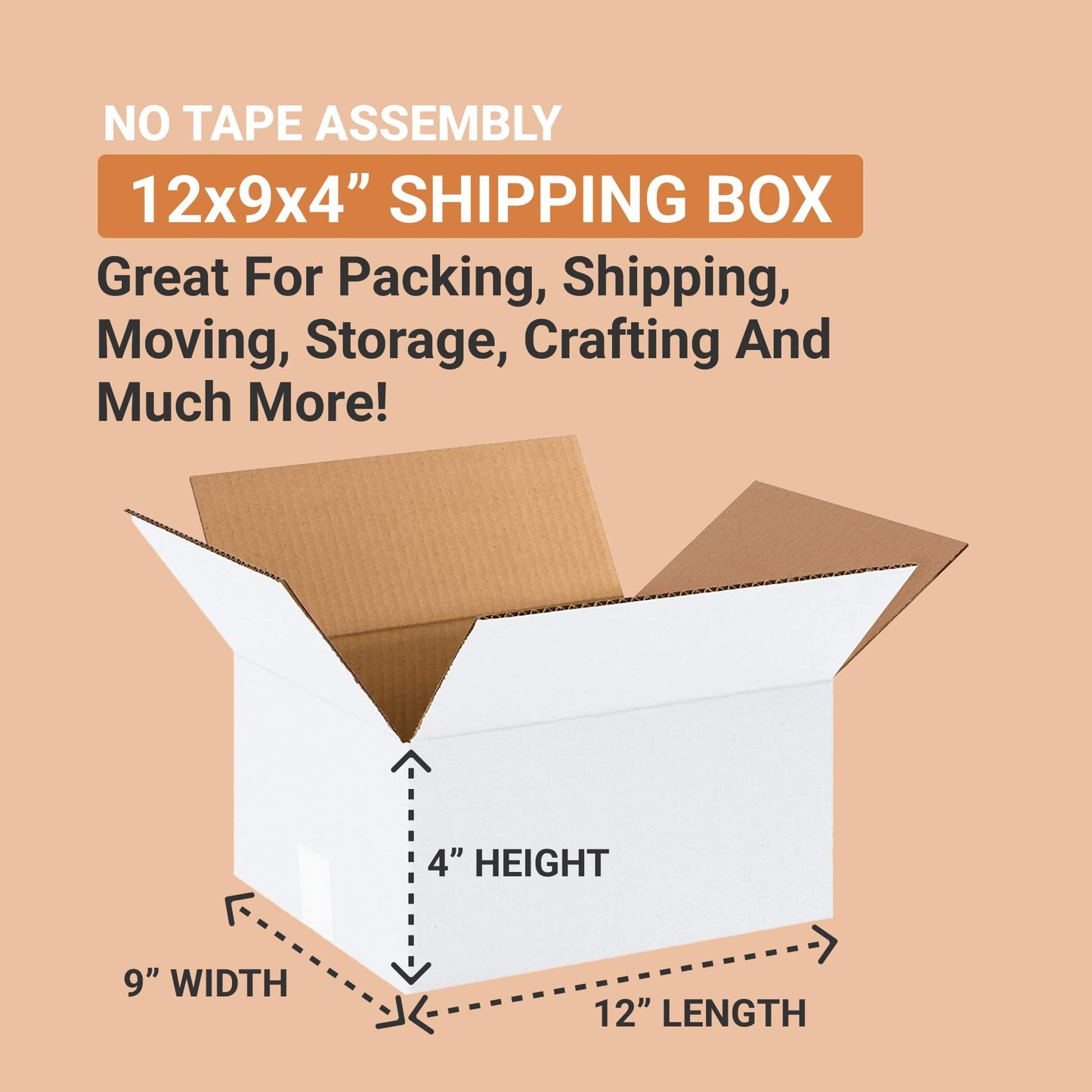 AVIDITI White Shipping Boxes 12"L x 9"W x 4"H (25 Pack) Small Medium Mailing Box for Small Business Packaging, Mailers, Gifts & Storage