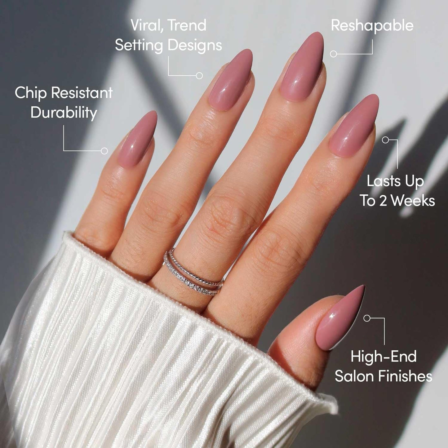 Glamnetic Press On Nails - Medium Almond Fake Nails, Muted Mauve Purple Nails, Mauve Wife | 15 Sizes - 30 Nail Kit with Glue