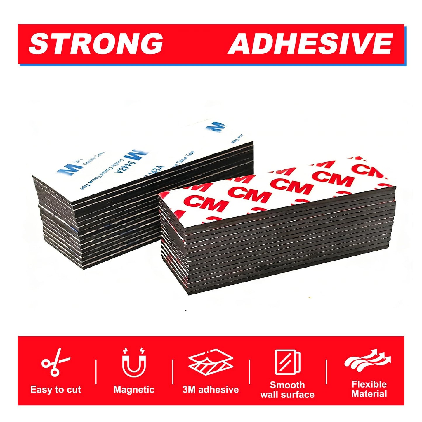CHUNNIAO A+B Matched Magnetic Strips with Adhesive 2"x1"x0.04" (Pre-Cutting 96 Pcs),Adhesive Magnet to Magnets Stick Face to Face,Great for Bookmarks Craft