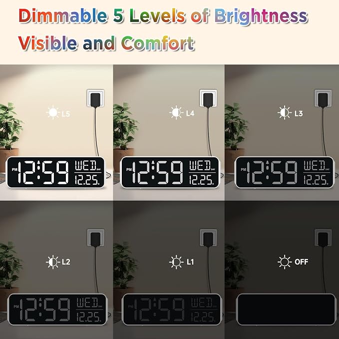 Peakeep Large Display Digital Alarm Clock for Bedroom with Date Day of Week