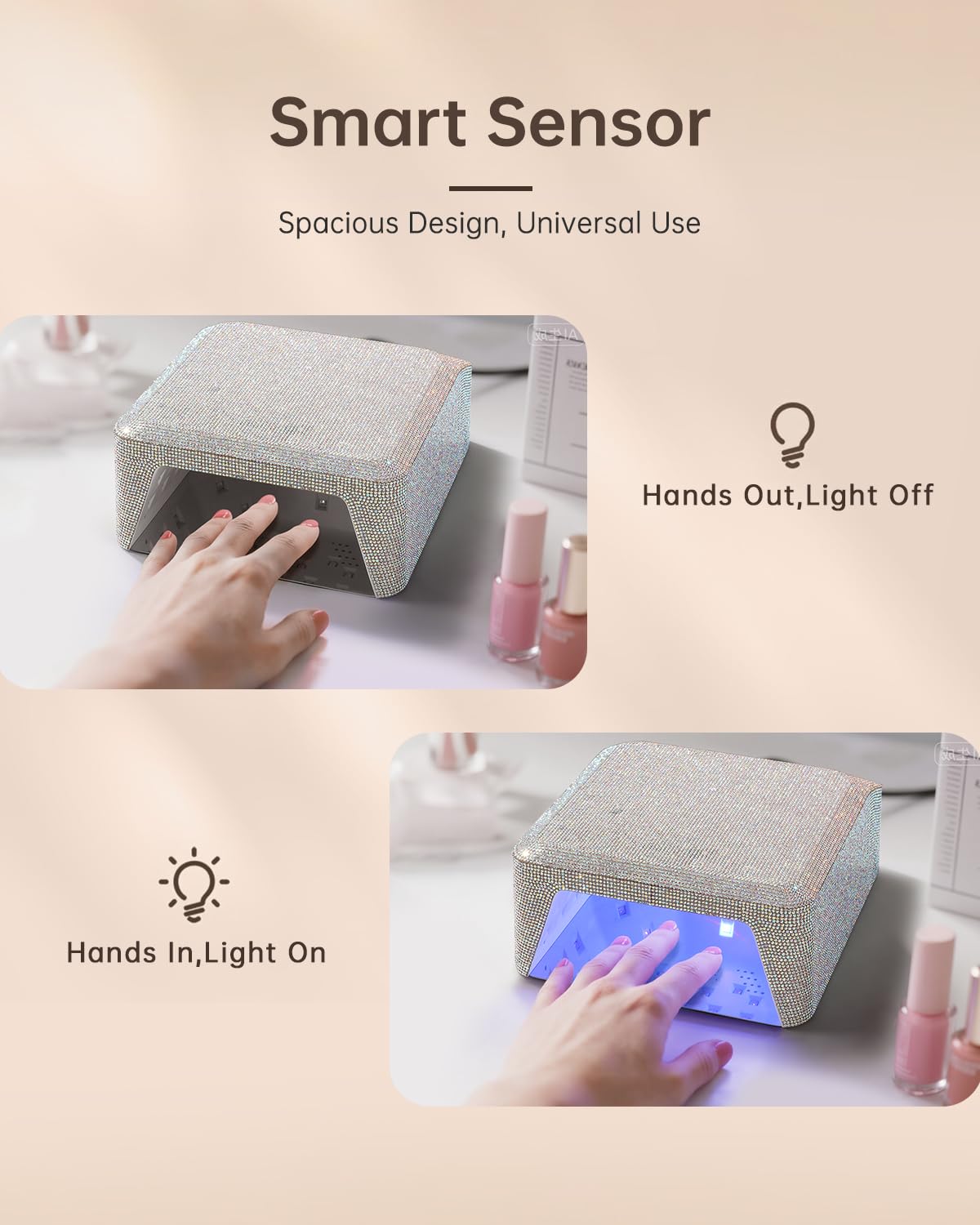 CHRISTINE SHELLY UV Nail Lamp, Rechargeable LED Nail Lamp Sparkly Gel Polish Light 4 Timer Setting Professional Quick Dry Curing Lamp with Display Auto Sensor for Salon & Home, AB Diamond