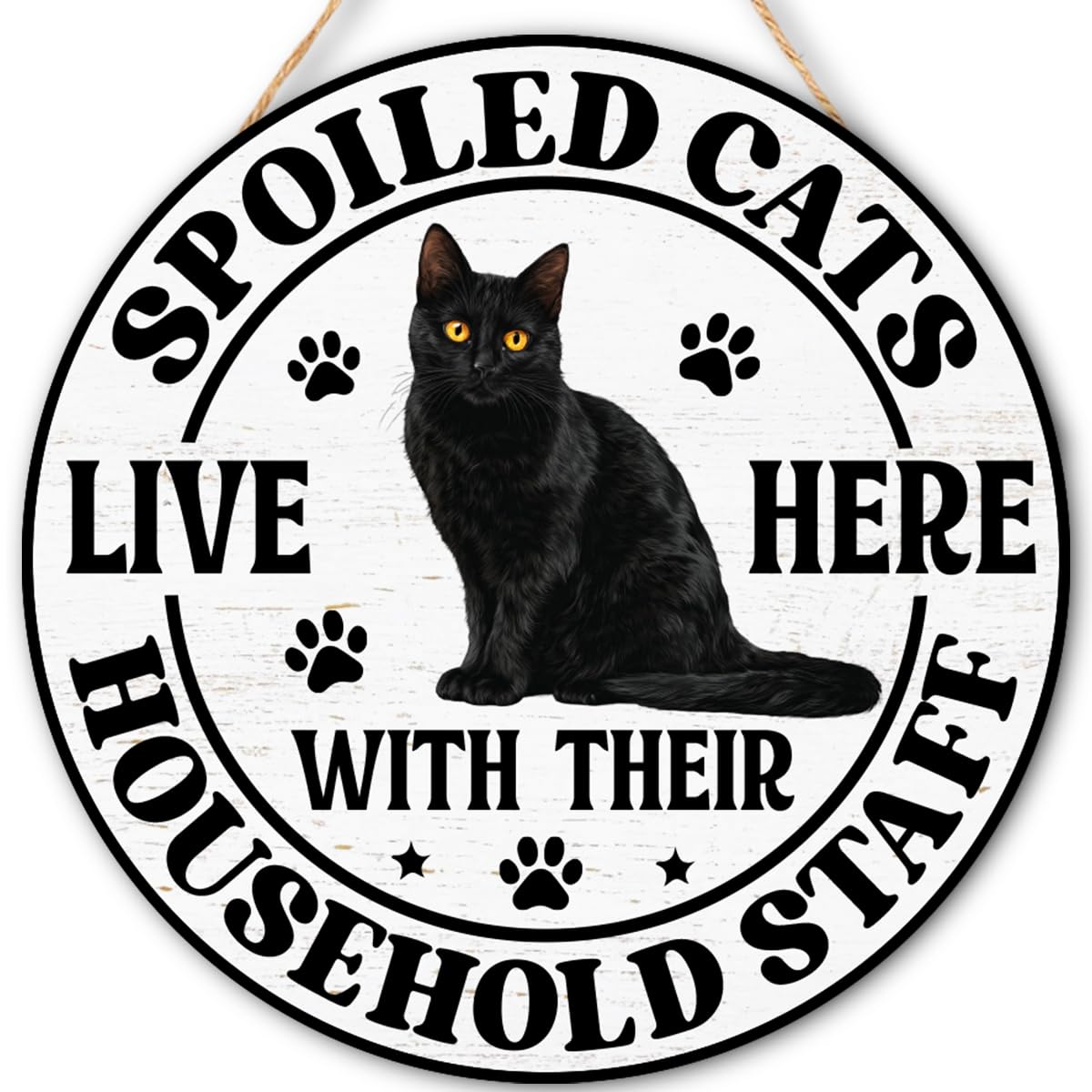 Black Cat Wood Hanging Sign for Front Door, Cat Gifts House Welcome Sign